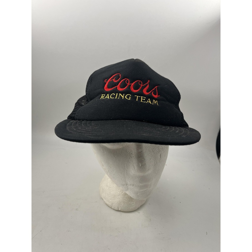 VINTAGE Coors Hat Cap Snap Back Mens M/L Black Mesh Trucker Racing Team 90s